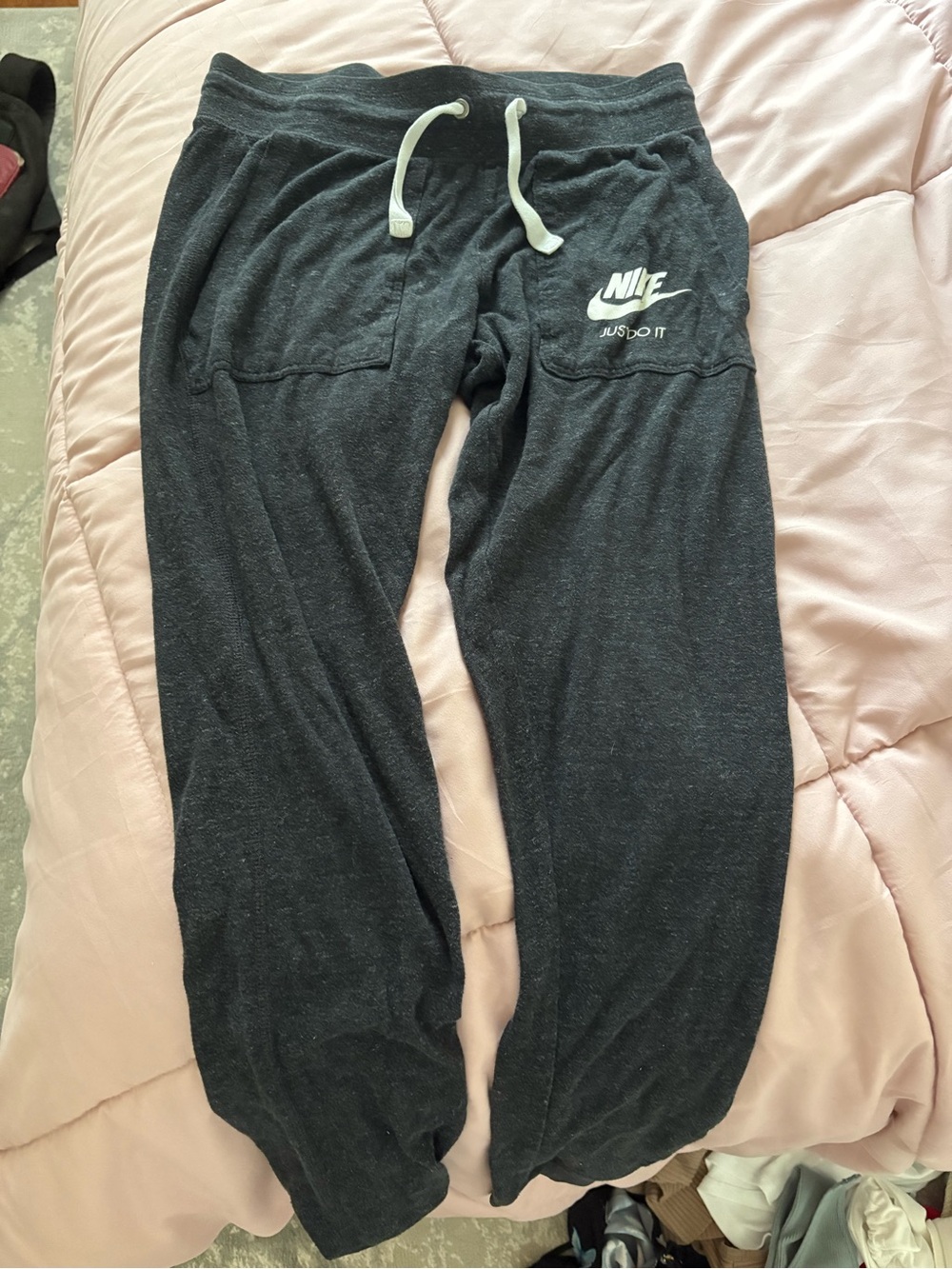 Nike Women Black Jogger Sweatpants with White Drawstring